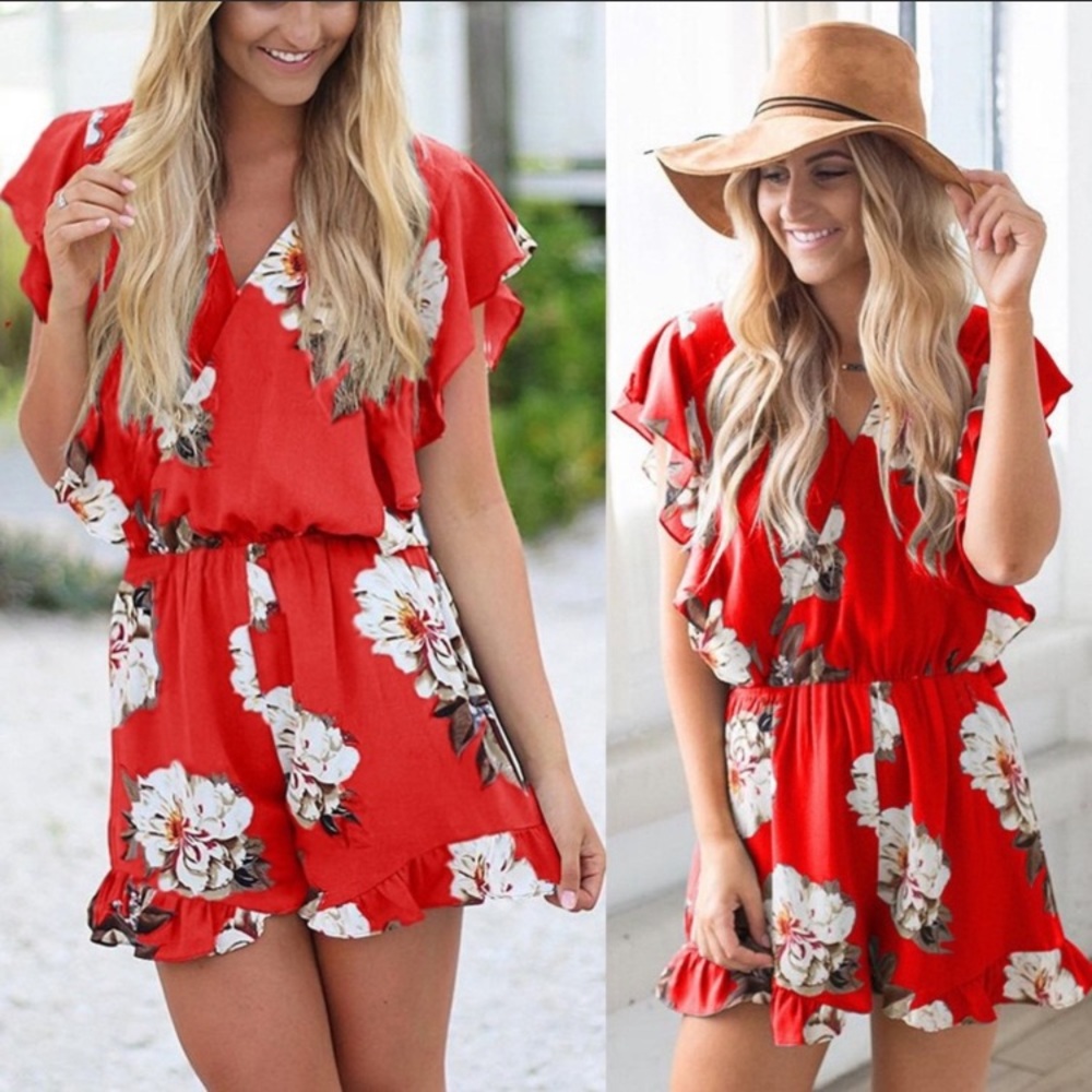 Floral Romper One Piece Shorts Set Lovely Ruffle